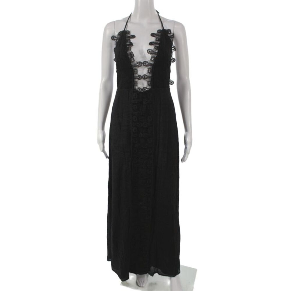 Le Salty Label Womens Maxi Dress Black Halter Sleeveless Boho Size M